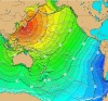 Travel time map for the 1944 Pacific-wide tsunami caused by a magnitude 8.1 Mw earthquake that occurred off the southeast coast of Kii Peninsula, Japan