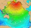 Tsunami travel time map for the April 1, 1946 Pacific-wide tsunami caused by an earthquake south of Unimak Island, Alaska.