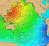Travel time map for the tsunami generated by an earthquake on December 20, 1946 off the south coast of Honshu, Japan