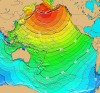 Tsunami travel time map for the earthquake on March 9, 1957 south of the Andreanof Islands, Aleutian Islands