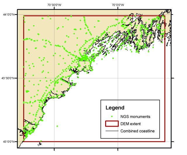 NGS Monument locations within the Portland, ME DEM boundaries