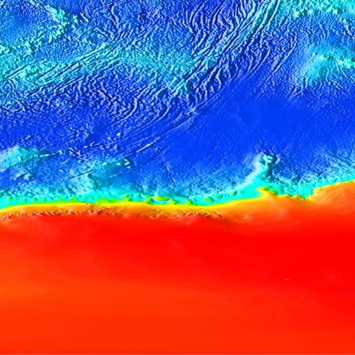 color shaded relief image, 45 degree square area of latitude/longitude centered on 45 South 0 East