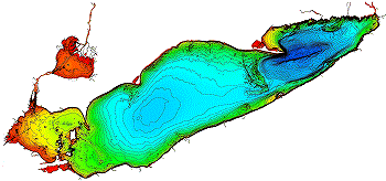 Bathymetric map of Lake Erie with receiver locations in 2015 (circles)