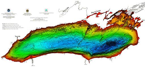 view large jpg image of the bathymetry of Lake Ontario.