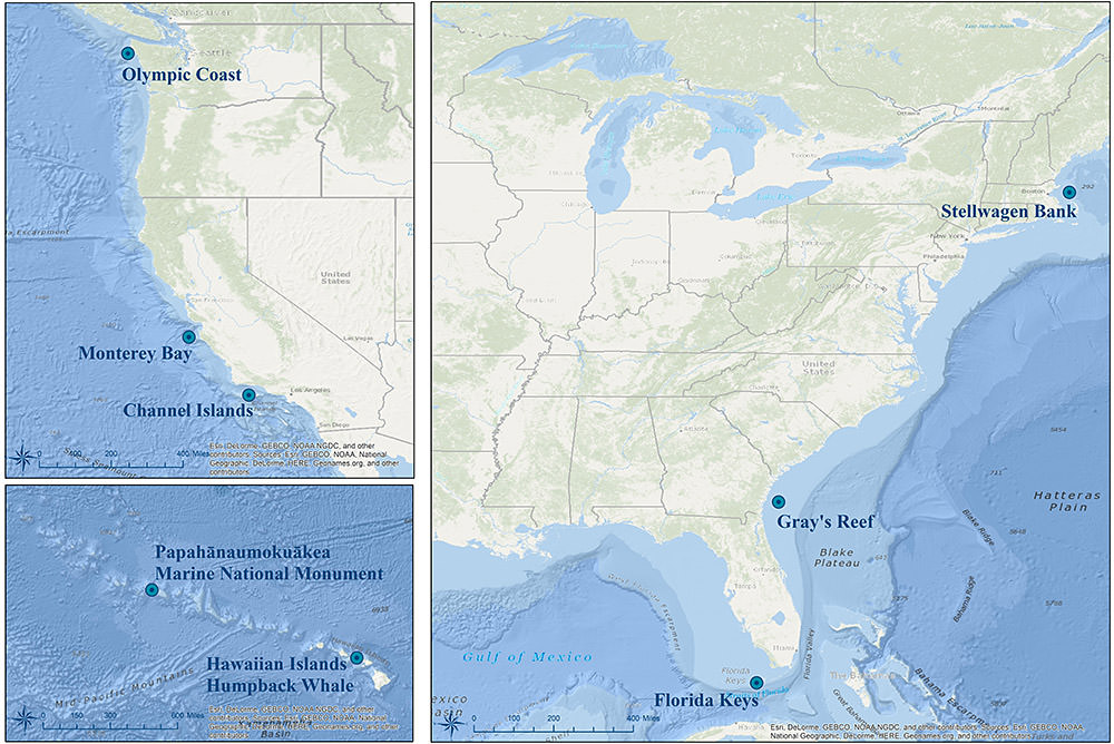 Monitoring locations for the SanctSound project. Credit: NOAA